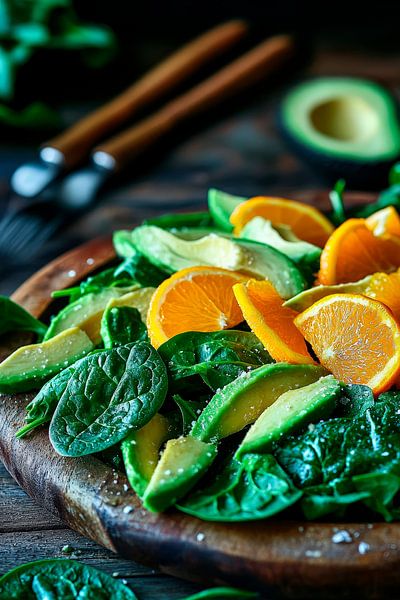 Frischer Spinatsalat mit Avocado und Orange