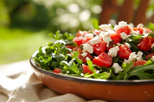 Frischer Tomatensalat mit Feta und Rucola