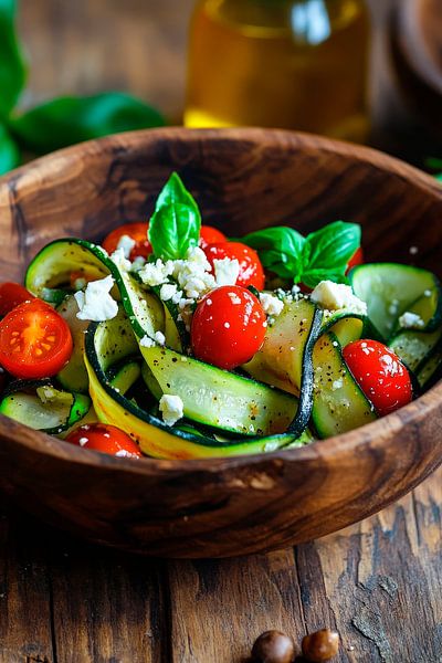 Frischer Zucchinisalat mit Feta und Basilikum