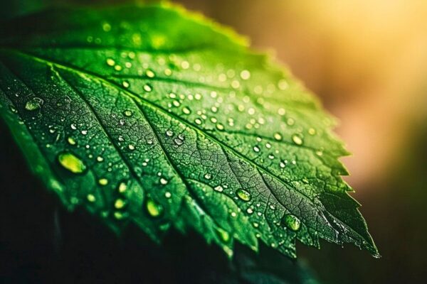 Frisches Blatt mit Wassertropfen