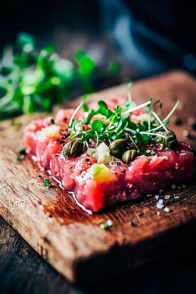 Frisches Tartare auf rustikalem Board