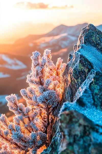 Frostige Pflanzen im Sonnenlicht