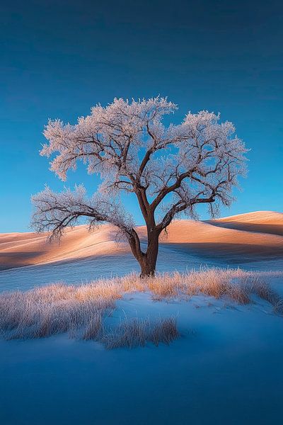 Frostiger Baum in winterlicher Landschaft