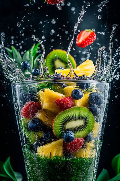 Fruchtsalat mit spritzigem Wasserfall