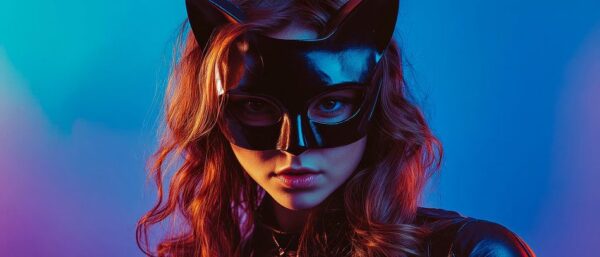 Futuristische Catwoman in Neonbeleuchtung