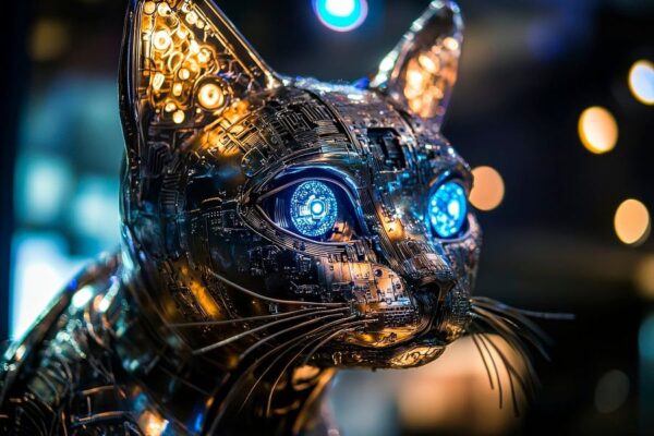 Futuristische Katzenstatue mit LEDs