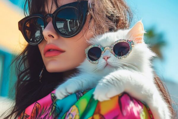 Futuristischer Stil: Frau mit Katze im Fokus