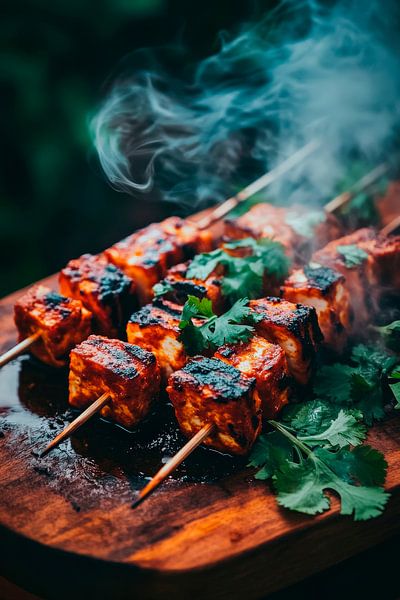 Gegrillte Spieße mit Kräutern und Rauch