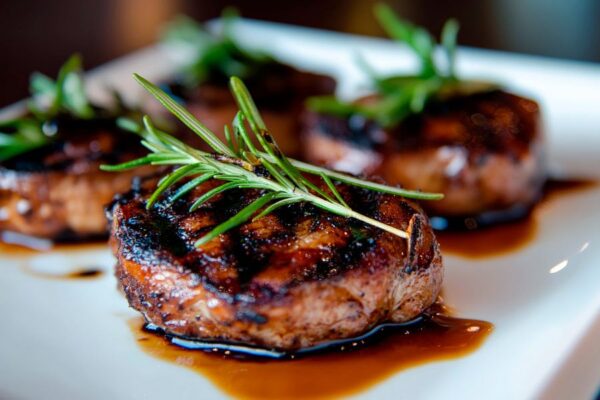 Gegrillte Steakstücke mit Kräutern