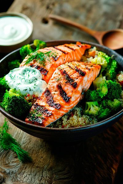 Gegrillter Lachs mit Quinoa und Brokkoli