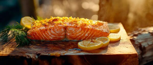 Gegrillter Lachs mit Zitronenscheiben