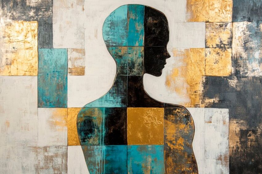 Geheimnisvolle Silhouette – Kunstwerk Farben im Schatten –