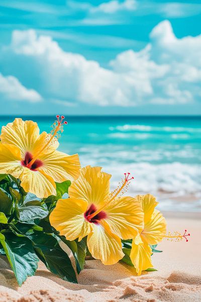 Gelbe Hibiskusblüten am Strand