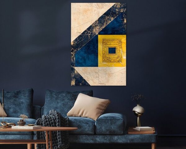 Geometrische Abstraktion in Blau und Gold