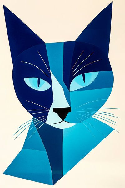 Geometrische Katze in Blau-Tönen