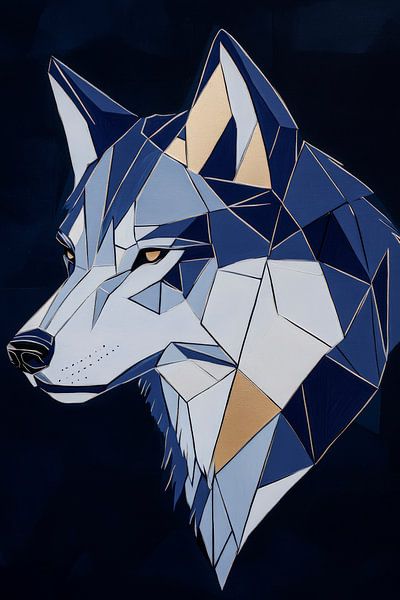 Geometrische Wolf-Darstellung in Blau-Tönen