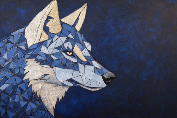 Geometrischer Blaue-Wolf im Nachtlicht