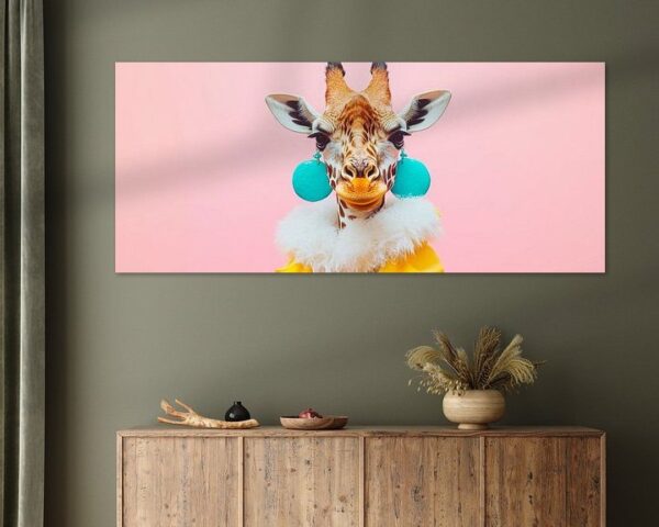 Giraffe mit modischen Accessoires – Farbenfroh