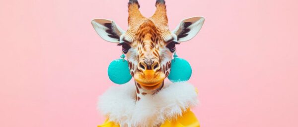 Giraffe mit modischen Accessoires – Farbenfroh