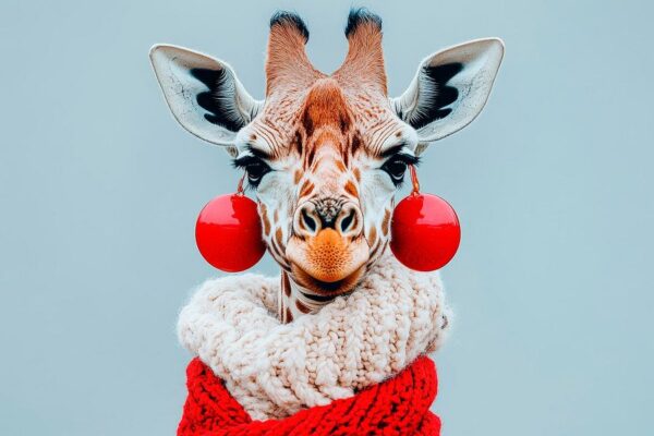 Giraffe mit Weihnachtsaccessoires – Festlich