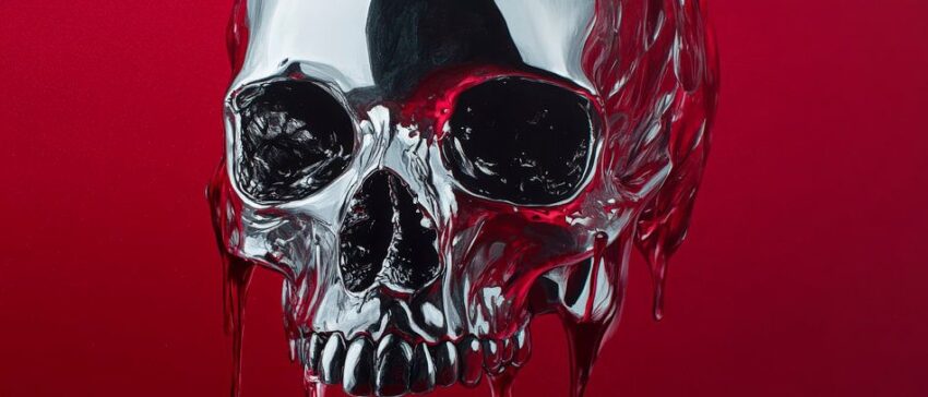 Glänzender Totenkopf mit rotem Glanz