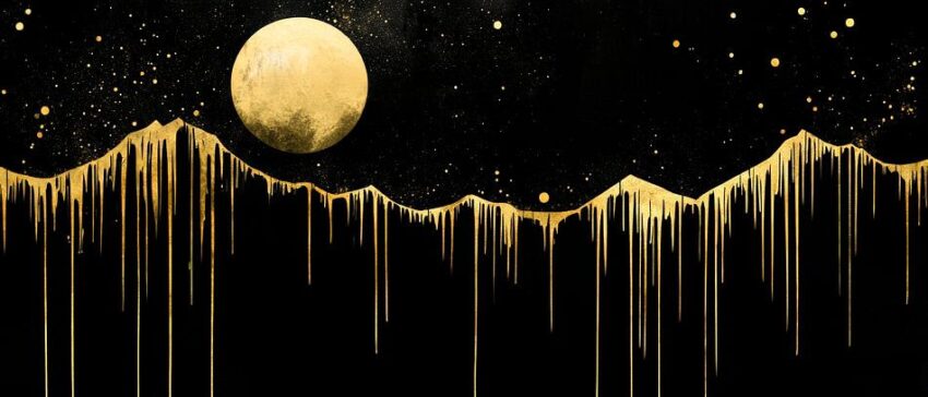 Goldene Berge vor einem vollen Mond