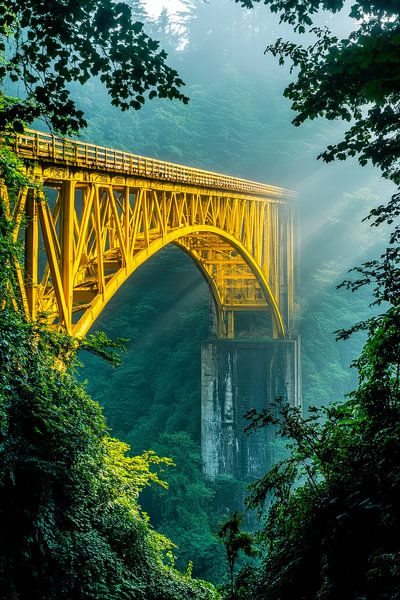 Goldene Brücke im Nebel – Naturaufnahme