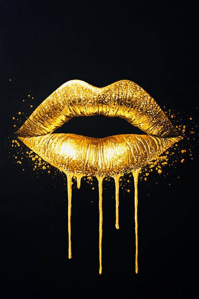 Goldene Lippen auf Schwarz – Elegante Kunst