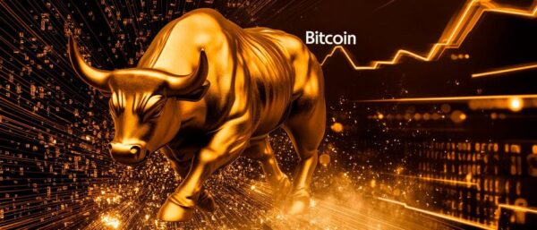 Goldener Bulle mit Bitcoin-Logo