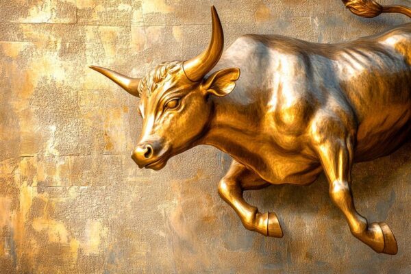 Goldener springender Stier – Skulptur