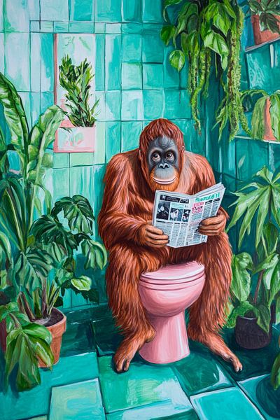 Gorilla auf der Toilette mit Zeitung