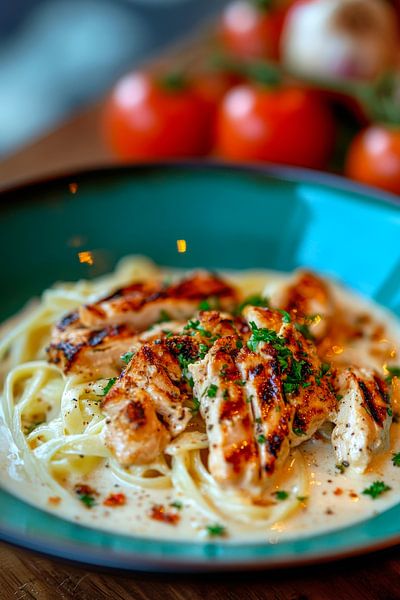 Grillen von Hähnchen auf Pasta-Teller