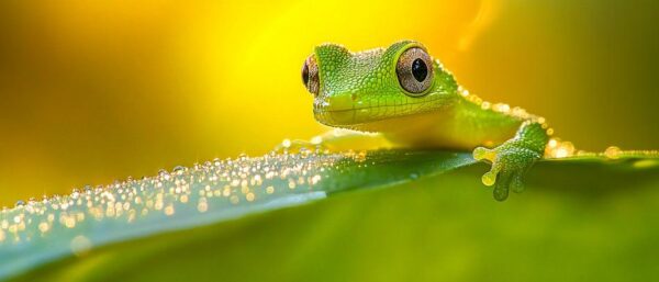 Grüne Frosch auf Blatt im Sonnenlicht