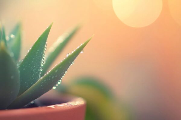 Grüner Aloe Vera mit Wassertropfen