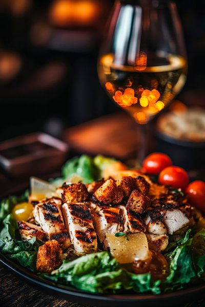 Grüner Salat mit gegrilltem Hähnchen