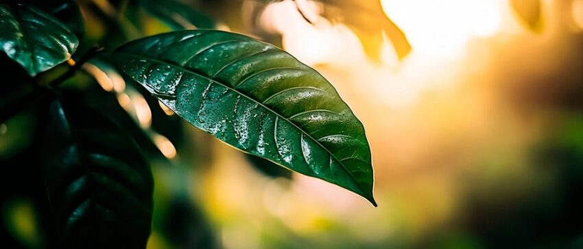 Grünes Blatt im sanften Licht