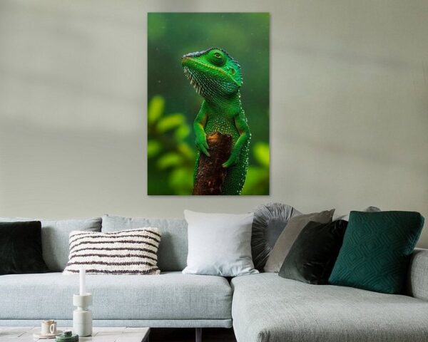 Grünes Echsenportrait im Wasserreich