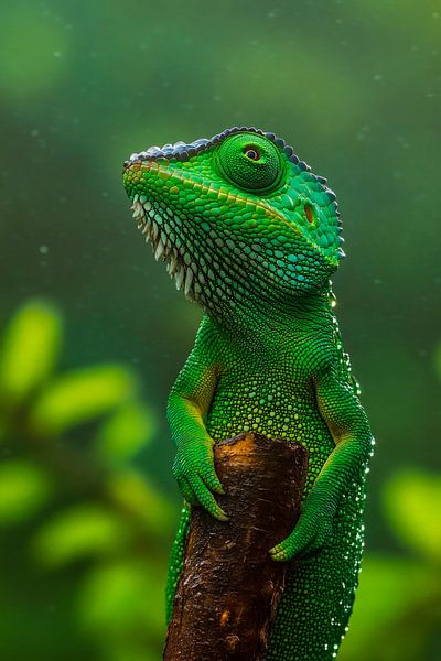 Grünes Echsenportrait im Wasserreich