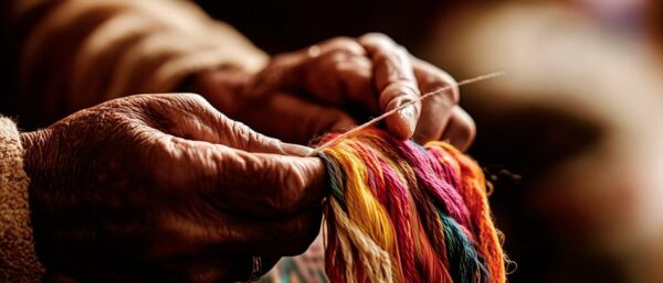 Händearbeit mit bunten Fäden