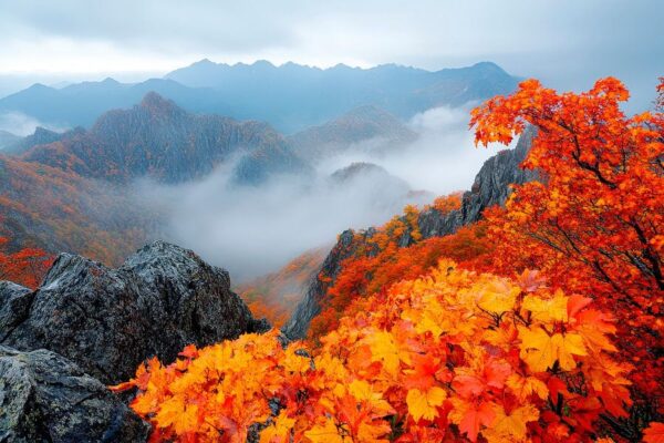 Herbstlandschaft mit Nebel