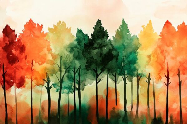 Herbstliche Baumlandschaft in Aquarell