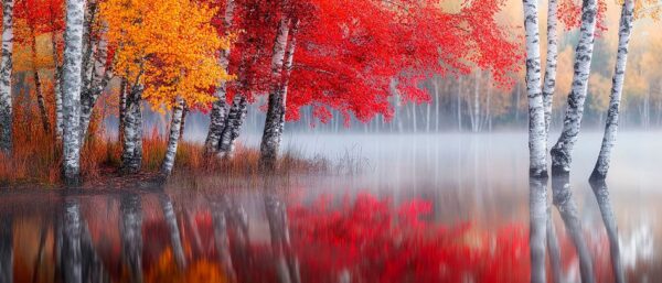 Herbstliche Baumreflexionen am See