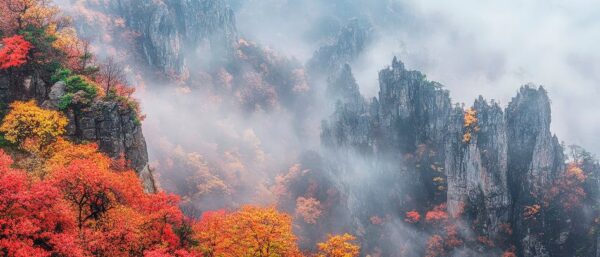 Herbstliche Berglandschaft im Nebel