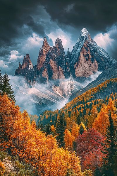 Herbstliche Berglandschaft mit Nebel