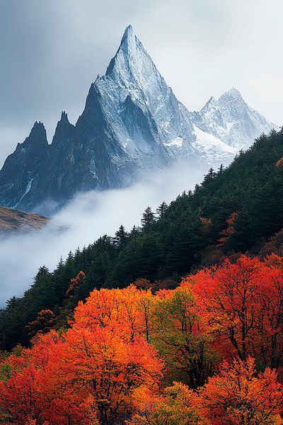 Herbstliche Berglandschaft mit Nebel