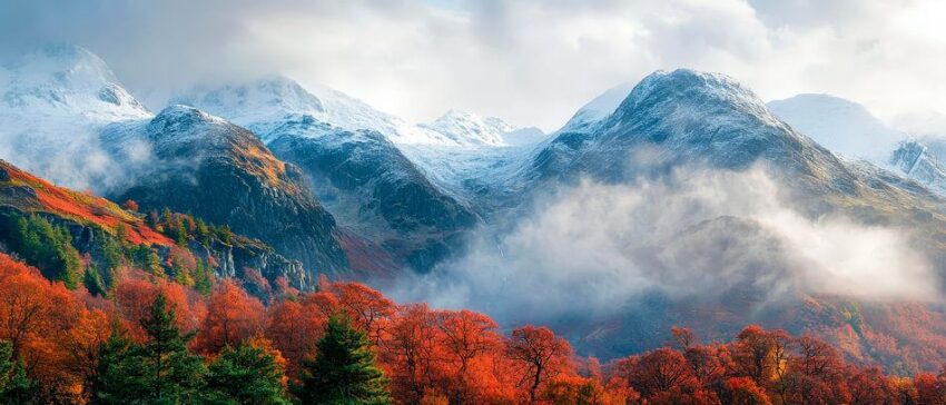 Herbstliche Berglandschaft mit Wolken
