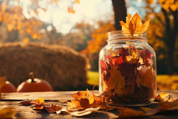 Herbstliche Blätter in Glasgefäß