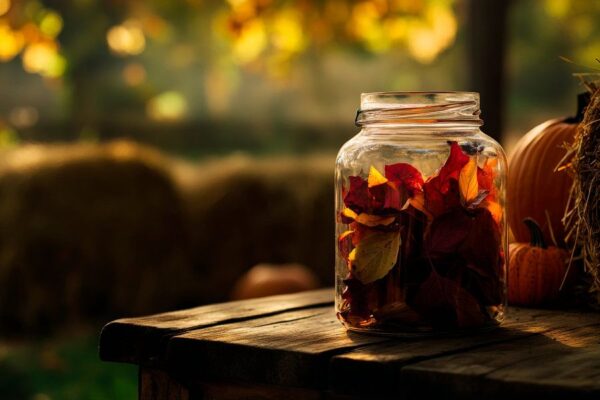 Herbstliche Dekoration im Glas