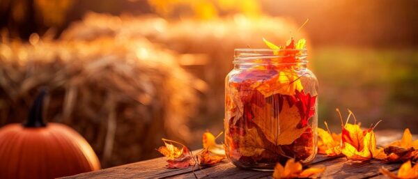 Herbstliche Dekoration in einem Glas