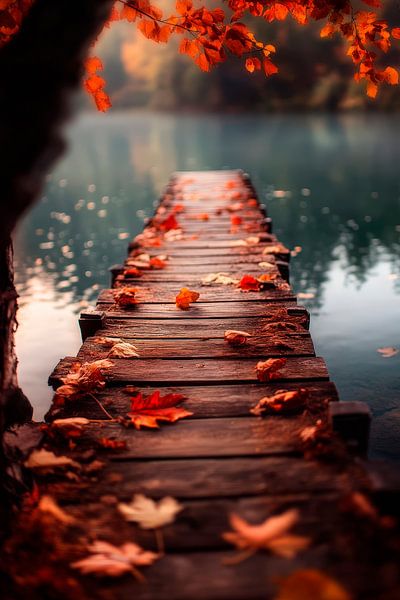 Herbstliche Holzbrücke am See